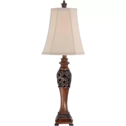 Regency Hill Exeter Traditional Table Lamps 30" Tall Set Of 2 Bronze Wood Carved Leaf Cream Rectangular Bell Shade For Bedroom Living Room Bedside -Home Series Shop GUEST a01da0a2 e5df 458a b43c 207f0071f96c