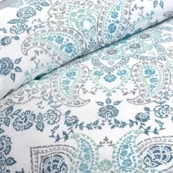 Ruhani Reversible Percale Cotton Comforter Set Blue/Aqua Blue - Heirlooms Of India