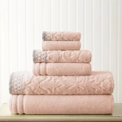 Modern Threads Damask Jacquard 6 Piece Towel Set With Embellished Border. -Home Series Shop GUEST a280b6d4 c870 4d43 9cb1 c30b0c8fea29