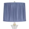 Regency Hill Luca Modern Table Lamps Set Of 2 25 1/2" High Twisted Glass With USB Charging Port Blue Shirred Shade For Bedroom Living Room Desk Office