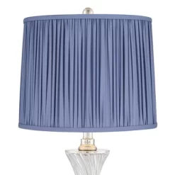 Regency Hill Luca Modern Table Lamps Set Of 2 25 1/2" High Twisted Glass With USB Charging Port Blue Shirred Shade For Bedroom Living Room Desk Office