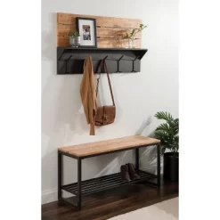 42" X 22" Samuels Decorative Wall Shelf With Hooks Rustic Brown/Black - Kate & Laurel All Things Decor -Home Series Shop GUEST a59be970 a877 44ae a9de 0f734b810b58