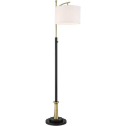 Possini Euro Design Modern Downbridge Floor Lamp 64" Tall Black Brass Metal Linen Drum Shade For Living Room Reading Bedroom Home -Home Series Shop GUEST a6a355c1 e149 4289 a0b7 bf87f6c6d4ee