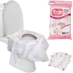 Disposable Toilet Seat Covers For Kids & Adults, 20 Pack - Protect From Public Toilets While Potty Training & More - Extra Large, Waterproof, Portable, Individually Wrapped - Pink/Floral