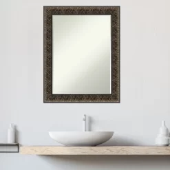 Amanti Art Intaglio Embossed Black Petite Bevel Wood Bathroom Wall Mirror 28.5 X 22.5 In. -Home Series Shop GUEST a72fcf09 bd96 407b a79a 21d4b8e74cd6
