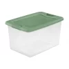 Sterilite Latching Hinged See-Through Plastic Stacking Storage Container Tote With Recessed Lids For Home Organization