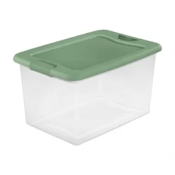 Sterilite Latching Hinged See-Through Plastic Stacking Storage Container Tote With Recessed Lids For Home Organization