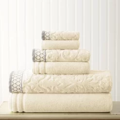 Modern Threads Damask Jacquard 6 Piece Towel Set With Embellished Border. -Home Series Shop GUEST a8757d9f b305 4d71 b1f4 d32ca0878809