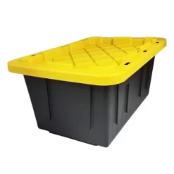 Homz 15-Gallon Durabilt Plastic Stackable Storage Organizer Container W/Snap Lid And Hasps For Tie-Down Straps Or Locks, Black/Yellow (2 Pack) -Home Series Shop GUEST ab5c4139 7f6b 4bd9 9209 4fc3a190331b