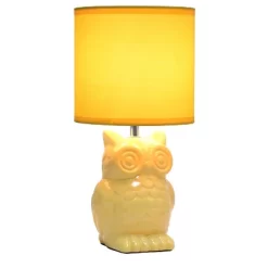 12.8" Contemporary Ceramic Owl Bedside Table Lamp With Matching Fabric Shade Yellow - Simple Designs