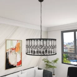 Metal Crystal Embellishments 6 Light Chandelier With Link Style Chain Black - Olivia & May -Home Series Shop GUEST ad00b6b1 4cdf 453b 8093 7ebea9c41011