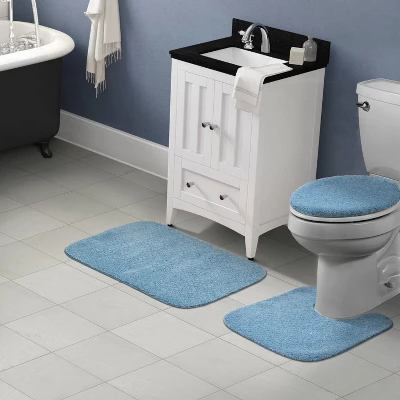 3pc Washable Nylon Bathroom Rug Set Blue - Garland Rug 1 3pc Washable Nylon Bathroom Rug Set Blue - Garland Rug