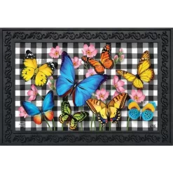 Briarwood Lane Checkered Butterflies Spring Doormat Floral Butterfly Indoor Outdoor 30" X 18"