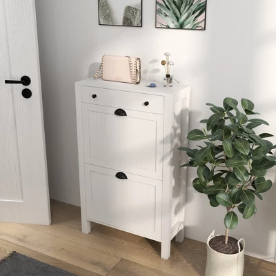 HOMCOM Shoe Storage Cabinet With 2 Flip Drawers, Adjustable Shelves And Top Drawer For 8 Pairs Of Shoes 2 HOMCOM Shoe Storage Cabinet With 2 Flip Drawers, Adjustable Shelves And Top Drawer For 8 Pairs Of Shoes - Image 2