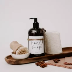 Sweet Water Decor Amber Plastic White Script Label Hand Soap Dispenser - 16oz