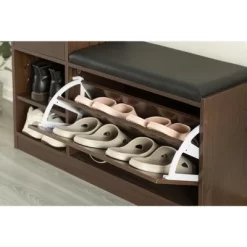 Basicwise Wooden Entryway Shoe Storage Bench With Cushion, Brown -Home Series Shop GUEST b8d30d6d 4fd2 4d55 af97 e39681406fae