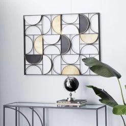 Metal Geometric Half Moon Wall Decor With Gold Detailing Black - Olivia & May