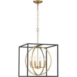 Possini Euro Design Black Warm Brass Cage Foyer Pendant Chandelier 16 1/2" Wide 4-Light Mid Century Modern For Dining Room House -Home Series Shop GUEST ba83c680 33c3 4839 bfdc c9767d78562d