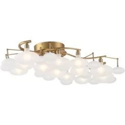 Possini Euro Design Lilypad Modern Ceiling Light Semi Flush Mount Fixture 30 1/4" Wide Warm Brass 12-Light Frosted Glass Shade For Bedroom Living Room -Home Series Shop GUEST bc64b39a 2843 4a68 b9d6 625259c5adb7
