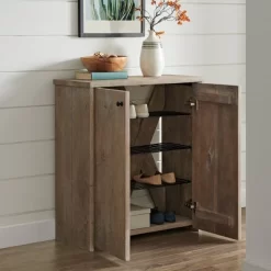 31" Castleton Mango Wood Shoe Cubbie Storage Cabinet Driftwood - Alaterre Furniture