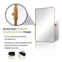 ANDY STAR 20 Inch Tall By 30 Inch Wide Rectangular Tilting Modern Floating Vanity Mirror With Rounded Edges And Adjustable Wall Mounts, Brushed Gold -Home Series Shop GUEST beff416b 9eb5 4a9a b4d1 9cf2823e252e