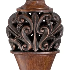 Regency Hill Exeter Traditional Table Lamps 30" Tall Set Of 2 Bronze Wood Carved Leaf Cream Rectangular Bell Shade For Bedroom Living Room Bedside -Home Series Shop GUEST c11be202 924a 4cca 83cf c844d3460037