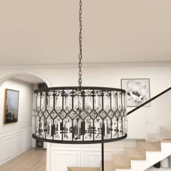 Metal Crystal Embellishments 6 Light Chandelier With Link Style Chain Black - Olivia & May -Home Series Shop GUEST c124ac03 81fa 46a6 8736 74ed7fde7a1a