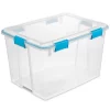 Sterilite 80 Quart Clear Plastic Stackable Storage Container Box Bin With Air Tight Gasket Seal Latching Lid Long Term Organizing Solution, (4 Pack)
