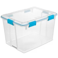 Sterilite 80 Quart Clear Plastic Stackable Storage Container Box Bin With Air Tight Gasket Seal Latching Lid Long Term Organizing Solution, (4 Pack)