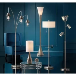 Possini Euro Design Piazza Modern Torchiere Floor Lamp 72 1/2" Tall Brushed Nickel Metal Frosted White Glass Shade For Living Room Bedroom Office Home -Home Series Shop GUEST c4055c5b c330 4882 8cdd de2ac843709b