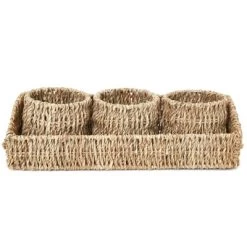 Farmlyn Creek Set Of 3 Wicker Round Storage Baskets For Shelves With Rectangular Seagrass Tray, Brown -Home Series Shop GUEST c5903ee7 6e4c 40fd ad01 449332f2f0f7