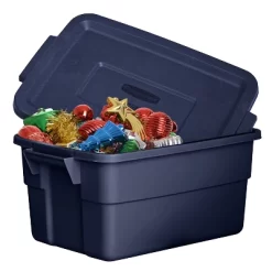 Rubbermaid Roughneck 3 Gallon Rugged Plastic Reusable Stackable Home Storage Totes With Lids, Dark Indigo Metallic (12 Pack) -Home Series Shop GUEST c8fa40ad fa25 4646 8de4 d7d30e23d008