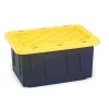 Homz 15-Gallon Durabilt Plastic Stackable Storage Organizer Container W/Snap Lid And Hasps For Tie-Down Straps Or Locks, Black/Yellow (2 Pack)