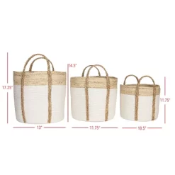 Set Of 3 Baskets White Seagrass & Cotton Rope By Foreside Home & Garden -Home Series Shop GUEST cd7573eb 1c0c 481c 8a57 759ab521e2f5