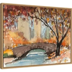 24" X 18" Autumn In New York Study I By Samuel Dixon Framed Canvas Wall Art - Amanti Art