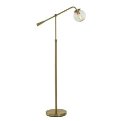Reagan Contemporary Ribbed Glass Globular Shade Floor Lamp Antique Brass Finish - StyleCraft