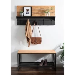42" X 22" Samuels Decorative Wall Shelf With Hooks Rustic Brown/Black - Kate & Laurel All Things Decor -Home Series Shop GUEST d64e9c4d c221 464f b38f 6638939b94b5