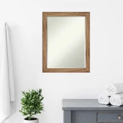 Amanti Art Owl Brown Narrow Petite Bevel Wood Bathroom Wall Mirror 27.5 X 21.5 In. -Home Series Shop GUEST d65178d3 854f 4195 bb08 d5dd3517db88