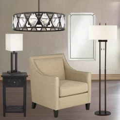 Franklin Iron Works Roscoe Modern Floor Lamp Standing 62" Tall Oil Rubbed Bronze Twin Pole White Drum Shade For Living Room Bedroom Office House Home -Home Series Shop GUEST d70b9f6e f33d 43b4 8582 ba99ff9cbf9a