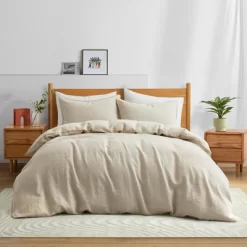 Peace Nest Classic 100% Linen Duvet Cover And Pillow Sham Set