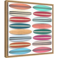 16" X 16" Surfboard Pattern By Edward M Fielding Framed Canvas Wall Art - Amanti Art