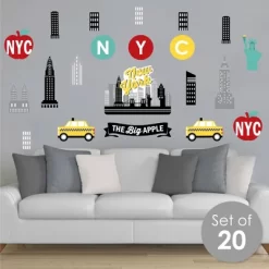 Big Dot Of Happiness NYC Cityscape - Peel And Stick New York Skyline Vinyl Wall Art Stickers - Wall Decals - Set Of 20