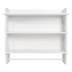 Redmon Contemporary Country Wall And Ceiling Mounted Floating Painted Wood Wall Shelf With Towel Bar, Easy Assembly, & Adjustable Middle Shelf, White