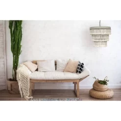 3-Tier Round Metal Chandelier With 3 Lights And Hanging Wood Beads Cream - Storied Home -Home Series Shop GUEST e00933ee b307 43cd a543 5633074ed1d0