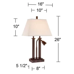 Possini Euro Design Deacon Modern Desk Table Lamp 26" High Bronze With USB And AC Power Outlet In Base LED Reading Light Oatmeal Shade For Office Desk -Home Series Shop GUEST e3b11501 45f1 4c06 8336 fa153143d3bc