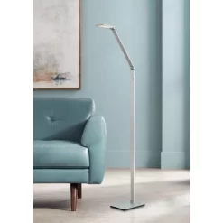 Possini Euro Design Bentley Modern Task Floor Lamp 61" Tall Silver LED Touch On Off Adjustable Head For Living Room Reading Bedroom Office House Home
