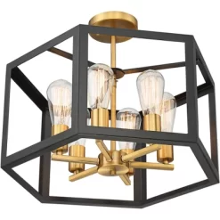 Possini Euro Design Beni Industrial Modern Farmhouse Ceiling Light Semi Flush Mount Fixture 20" Wide Antique Bronze Gold 6-Light For Bedroom Kitchen -Home Series Shop GUEST e5447abe 632d 4b6f ac23 c5514ff02e81