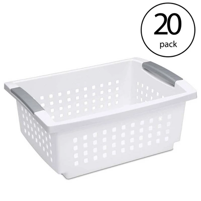 Sterilite Medium Sized Multipurpose Stackable Storage Basket Bin With Flip-Down Rails For Home And Office Organization, White (20 Pack) 1 Sterilite Medium Sized Multipurpose Stackable Storage Basket Bin With Flip-Down Rails For Home And Office Organization, White (20 Pack)