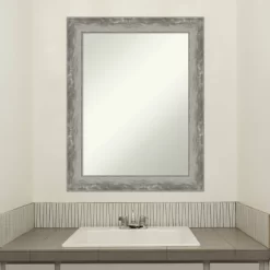 23" X 29" Non-Beveled Waveline Silver Narrow Bathroom Wall Mirror - Amanti Art -Home Series Shop GUEST e7f1022c f6ea 4a88 accb ddea71c36b59