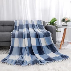 PiccoCasa Flannel Pom-Pom Tartan Checkered Fleece Throw Blanket 1Pc -Home Series Shop GUEST e9be638f 2946 4a5b a4ff 14e8de58814a